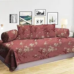 IVAZA 240 TC Diwan Set 100% Pure Cotton 6 Piece Diwan Printed Bedsheet Set for Living Room Hall (Set of 6 Piece, 1 Diwan Sheet | 2-Bolster Cover | 3 Cushion Covers) Soft Feel, Wine-picture-19