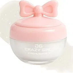 Korean CRAZY GIRL Pink Bow Blurring Shimmer Highlighter – Luminous Face & Body Glow Powder with Sponge Applicator – Pot Shaped Glitter Glow Makeup (Silver)-image-10
