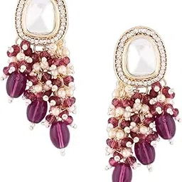 zaveri pearls Purple Cluster Beads Embellished Kundan Traditional Drop Earring For Women-ZPFK15637-picture-42