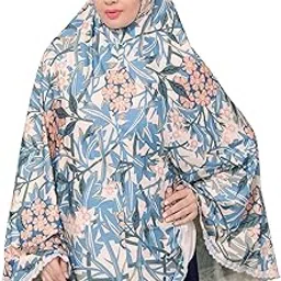 Markaz Hijab Women's Polyster Lycra Spandex Fabric Floral Pattern with Lace Trim Namaz Makhna Hijab Free Size image 1