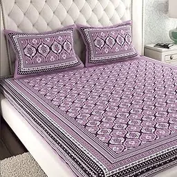 ColorKart Pure 100% Cotton Double Bed Sheet with 2 Pillow Covers (Bedsheet for Double Bed Cotton, Purple Floral Jaipuri, King Size Summer 09-picture-34