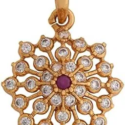kushal's Ruby Gold Plated Ethnic 92.5 Pure Silver Temple Pendant - 417812-picture-40