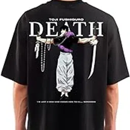 megakart Oversized T-Shirt for Men – Toji Fushiguro Anime Graphic Print | 100% Cotton | 220 GSM | Black Round Neck Short Sleeve Tee | Jujutsu Kaisen Inspired T-Shirt image 1