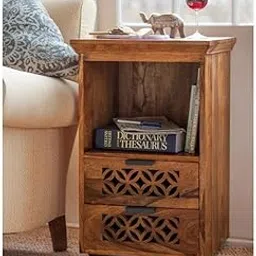 woodstage Sheesham Wood Bedside Table Storage Night Stand Tables with Drawers and Shelf for Bedroom Diwali Furniture for Home (Brown Finish)-picture-27