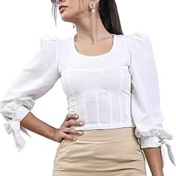 tokyo talkies Women's Three-Quarter Sleeves Closed Neck Solid Tops|Stylish | Casual Wear-picture-44