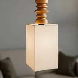 LUZLANE -Wooden Base Hanging Light with Linen Fabric Shade | Pendant Light for Ceiling, Bedroom, Living Room & Balcony | Modern Decorative Ceiling Hanging Lamp-picture-16