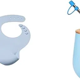 tudd Silicone Baby Bib for Feeding & Weaning Babies & Toddlers | Blue with Baby Stainless Steel Happy Tummy Mug 12oz, 240 Ml,Pink (2 Year - 6 Years) | Blue-picture-28