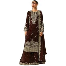 pandadi saree Women's Faux Georgette Coding Sequence Work Kurta and Sharara Set With Dupatta-picture-23
