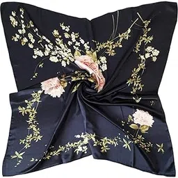 ulos Women's Printed Shiny Dubai Style Luxury Floral Pattern Satin Head Scarf - Neck Scarf (Square)-picture-57