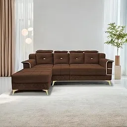 L Shape Sofa Set for Living Room | Premium Fabric Upholstery with Comfortable Cushions & Wooden Frame | Modern Corner Sofa for Home, Hall & Office sectional Sofa (Brown)-picture-20