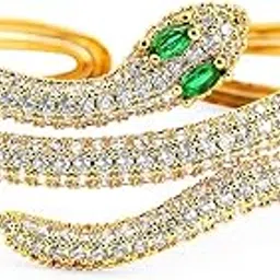 rubans 22K Gold-Plated Double Snake-Design Emerald and Cubic Zirconia Openable Bracelet-picture-20