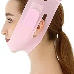 V Shape Face Slimming Mask, Pink Silicone, Reusable Jawline Contour Belt, Double Chin Lifting Strap (Pink)-image-42