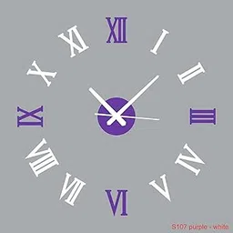 3D DIY Wall Clock, Black Roman Numerals, Silent Movement, No Nailing Required, Easy 6-Step Installation (Purple White)-image-74