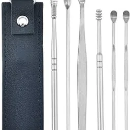 6 Pcs Portable Ear Wax Removal Set | Stainless Steel Spoon Ear Picks Cleaning Kit for Home and Travel Ear Cleansing Tool Set with PU Leather Storage Bag-picture-56