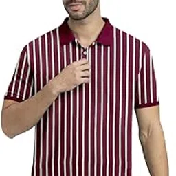 libja Men's Classic Striped Polo T-Shirt, Khaki with White Vertical Stripes, Short Sleeve, Casual Wear-picture-31