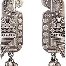 el regalo Oxidized Bird Ghungroo Stud Earrings- Silver Lookalike Parrot Bird Handcrafted Statement Earrings image 1
