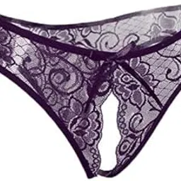 ujeavette 2xWomens Sexy Floral Lace Thong Underwear Crotchless Panties Lingerie Purple-picture-33