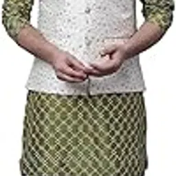 sojanya (Since 1958 Men's Silk Blend Olive Kurta and Cream Pyjama with Beige Embroidery Nehru Jacket-picture-15