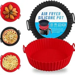 INOVERA 2 Pcs Silicone Air Fryer Liners | Non Stick Reusable Heat Resistant | Cooking Oven Insert Accessories | Baking Tray with Handles (Black and Red)-image-26