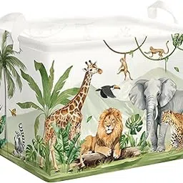 Safari Animals Baby Laundry Hamper Collapsible Clothes Kids Storage Basket Giraffe Lion Large Boys Girls Gift Toy Box Bin for Nursery, Monkey, 36L-picture-14