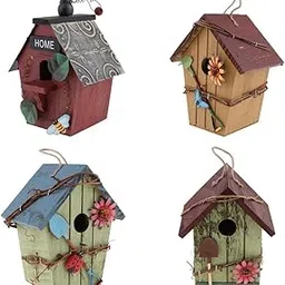 Bnf® 4 Pcs Country Cottages Wood Bird House Hanging Birdhouse Condo Garden Decor | Home & Garden | Yard, Garden & Outdoor Living | Bird & Wildlife Accessories | Birdhouses-image-15