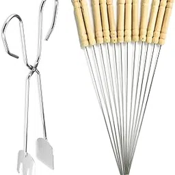 Oblivion Handle Cooking Tong Salad Tong Buffet Barbecue Clip with BBQ tandoor skewers Grill Sticks Pack of 12 Stainless Steel Tools for Grilling Tandoori Roasting Serving Kitchen Outdoor Party use-picture-18