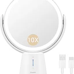 Auxmir 1X / 10X Magnifying Makeup Mirror with Light, Rechargeable LED Double-Sided Mirror with 360°Rotation, 5 Brightness Vanity Mirror for Dressing Table, Bathroom, Bedroom, Vanity Desk-image-39