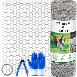 Chicken Wire Fencing Mesh, 17 Inch x 60 Feet Metal Floral Chicken Wire Fence for Crafts Poultry Garden, 0.6 Inch Hexagonal Galvanized Hardware Cloth Netting for Chicken Coop Barrier Rabbit Cage-picture-12