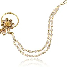 cz stone Ethnic Gold Finish Nose Pin with Dual Beads Chain-picture-21