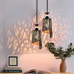 Groeien Pack of 2 | Black Finish Metal Crystal Hanging Pendant Ceiling Lamp Fixture | Chandelier for Home, Indoor, Outdoor,Living Room, Bedroom(Bulb not Included) (Sprial Bloom, 2)-image-7