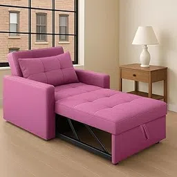 FURNY Tressa 1 Seater Pull-Out Premium Fabric Sofa Cum Bed Sofa Set for Living Room (Pink Fabric)-picture-22