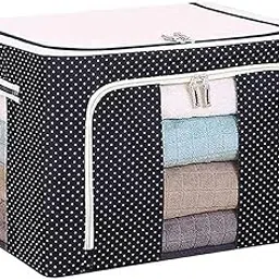66L Foldable Clothes Organizer Bag with Steel Frame & Zipper | Oxford Fabric Storage Box for Wardrobe, Sarees, Bedsheets, Blankets (1 Pc)-picture-12