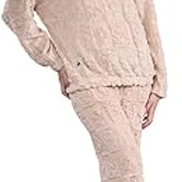 neudis Plush Fleece Nightsuit for Women Textured Two-Piece Set with Bear Embroidery-picture-17