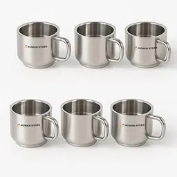 Human Hydro Premium Large Stainless Steel Tea Cups Set of 6 | 130ml Each | Unbreakable Chai Glass | Reusable & Rust-Free | Traditional Indian Style Steel Cups for Hot Beverages-image-3