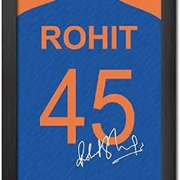 TenorArts Rohit Sharma Jersey Poster with Signature Indian Cricket Photo Framed Painting with Matt Finish Black Texture (12 inches x 9inches)-picture-39
