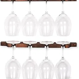 ODEJIA Rustic Wall Mounted Stemware Rack Holder Fits 8 Wine Glasses Walnut Wooden Wine Glass Holder Set Of Two Wine Glass Bar Cabinet For Wall, Hanging Shelves-picture-31