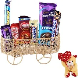 SFU E Com Handmade Metal Cart Basket With Loaded Chocolates | Valentine Love Teddy Bear With Chocolate Combo | Valentine Chocolate Hamper | 705-picture-14