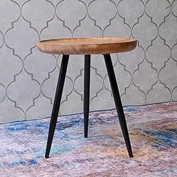Greetwood Wooden Side Table for Living Room Decor — 17 Inch Round Table | Mango Wood with Metal Legs | Coffee/Dining/End Table for Living Room, Office - Easy Assembly (Natural & Black)-image-6