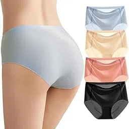 louryn koulyn Seamless Knickers for Women Summer Silky Invisible Underwear Ladies Stretchy Hipster Pants Pack of 4-picture-30