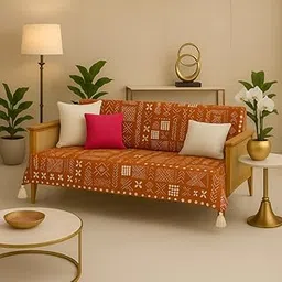 Terracota Tribal Throw Pillow Sofa Cover With Tassels: 5 Seater Sofa Covers 3 seater and 2 seater|Set of 2 Covers-3+2 Seater Sofa Cover 5 Seater Fully Covered| Corner Tassel Sofa Throw-picture-35