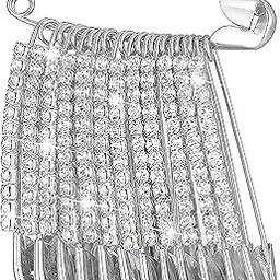 VAMA FASHIONS Crystal Stone Sarees Brooch Coat Dress Gown Shawl Bridal Silver Safety saree pins for Women Girls-image-25