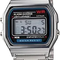 Bleaws Silver Vintage Series Digital Sports Square Dial LED Unisex Stainless Steel Strap for Men's for Women's Watch Silver-picture-40