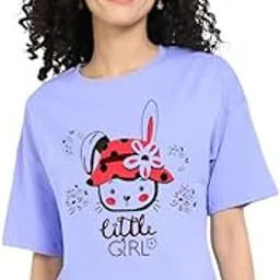 Women’s Round Neck Graphic Print T-Shirt – Short Sleeve Polyester Casual Top Color Lavender (WOMENS-1003 LEVENDER)-picture-48