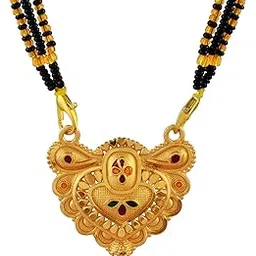 Traditional Brass Gold Plated Heart Meenakari Mangalsutra Necklace with Black Beads for Women-image-64