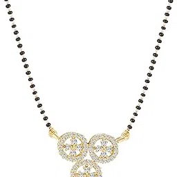 amaal American Diamond Mangalsutra for women stylish 1gm gold mangal sutra short AD CZ Pendant Necklace design jewellery for women nallapusalu chains one gram 18 inch black beads chain golden -6-picture-14