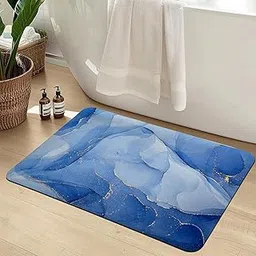 CANWAY® 2 Pieces 3.5mm Anti-Skid Water Soaking Marble Print Door Mat, Water Absorbent Mat (60x40cm) Blue-picture-25