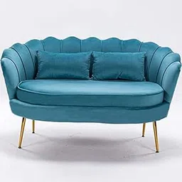 FESTIVAL BAZAR Living Room Vintage Velvet Fabric Tub Armchairs with Metal Leg Armrests Lounge Comfortable Royal & Luxury (Light Blue, 2 Seater)-image-46