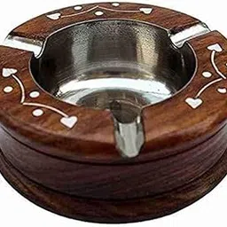 World of Wooden Crafts Handmade Wooden Round Shaped Ashtray for Home Office Car Gifts | Wooden Cigarette Sheesham Wood Ash tray for Cigar & Cigarettes - 3.7In-image-24