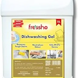 Fressho Dishwash Liquid Gel 5L | Grease Cleaner For Utensils | Leaves No Residue | Liquid Kitchen Soap | Non Toxic | Suitable for Stainless steel, Glassware, Non-stick, Ceramic, Plastic dishes-picture-20