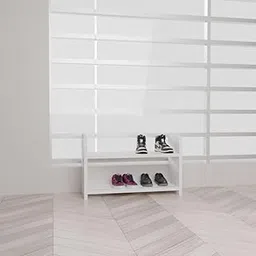 White Elegance Two-Tier Shoe Rack | Stylish Storage Solution for Your Footwear | Multipurpose Rack | Storage Organiser 2 Tier, Particle Board with a Laminate Finish Size (50x20x31.5) cm (White) image 1